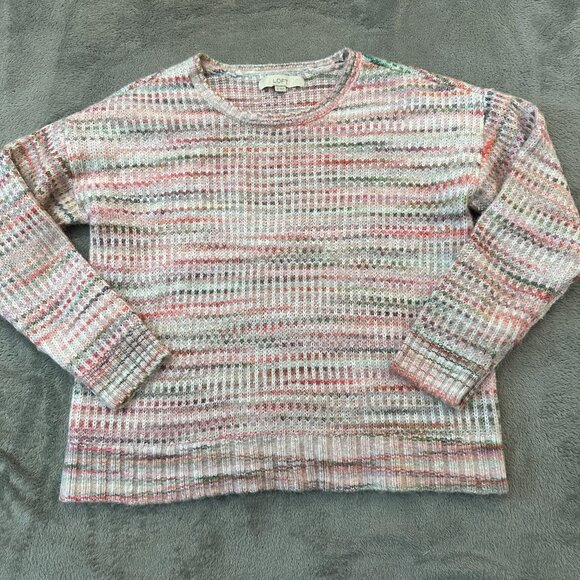 Loft Oversized Soft Fuzzy Crew Neck Sweater Pink Women's SMALL Boxy - Picture 1 of 5